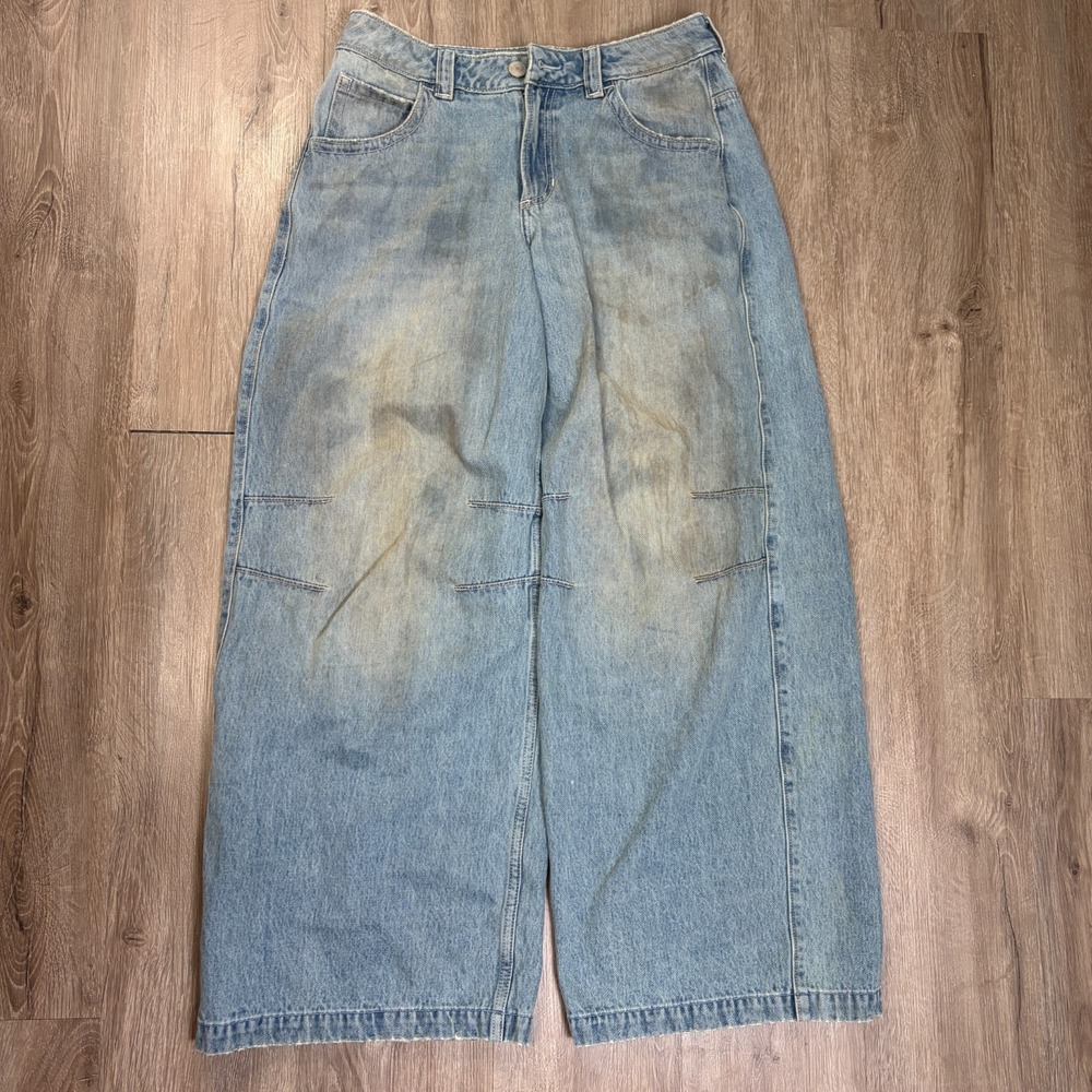 Hollister Extreme Baggy Jeans Wide Leg Light Wash Womens 4r w27 31x30 Cotton
